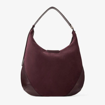 Bar Hobo M Deep Merlot Suede Shoulder Bag with Biker Leather Trim