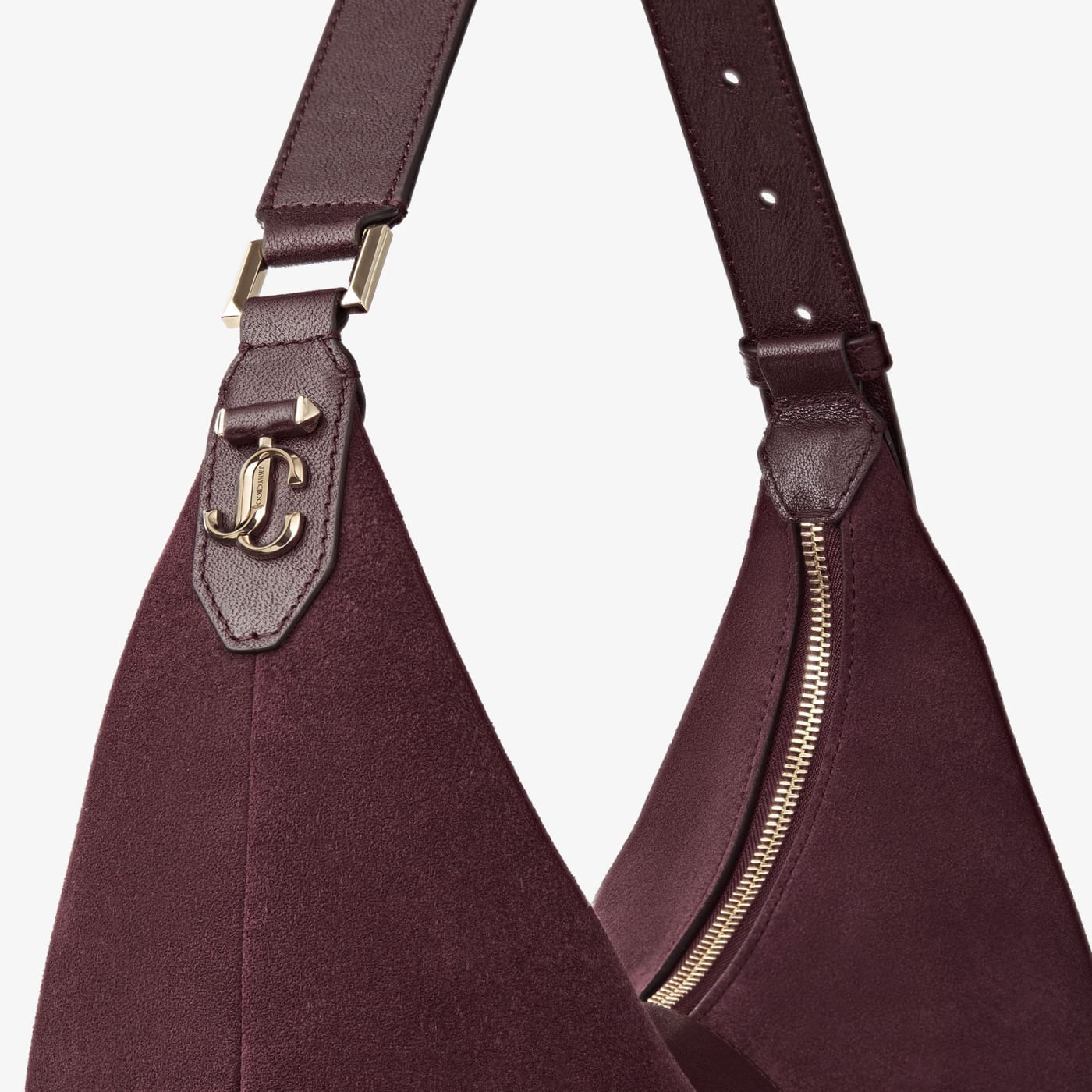Bar Hobo M Deep Merlot Suede Shoulder Bag with Biker Leather Trim