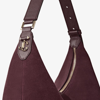 Bar Hobo M Deep Merlot Suede Shoulder Bag with Biker Leather Trim