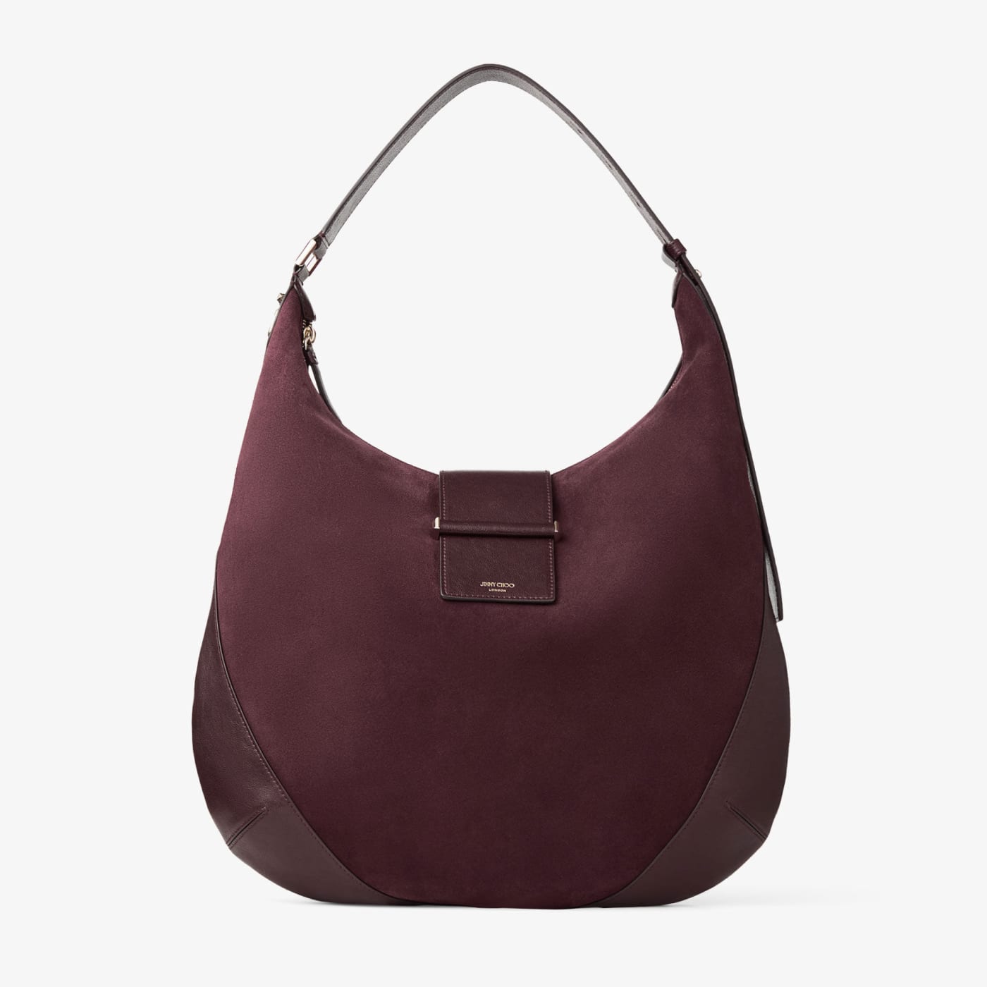 Bar Hobo M Deep Merlot Suede Shoulder Bag with Biker Leather Trim