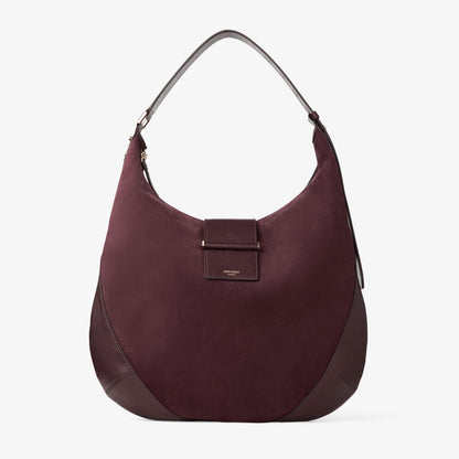 Bar Hobo M Deep Merlot Suede Shoulder Bag with Biker Leather Trim