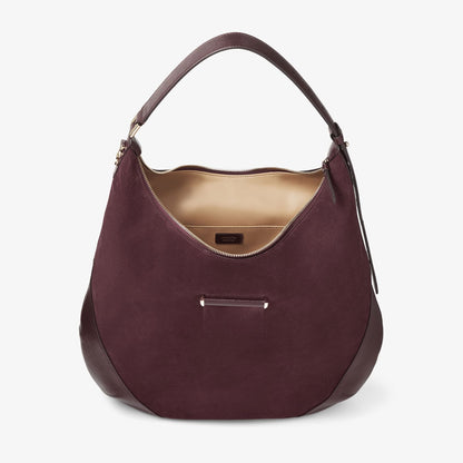 Bar Hobo M Deep Merlot Suede Shoulder Bag with Biker Leather Trim