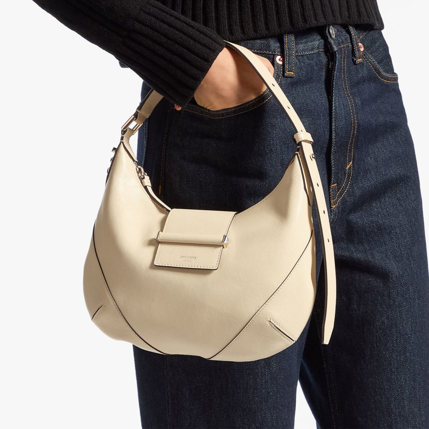 Bar Hobo Small Buttermilk Biker Leather Shoulder Bag