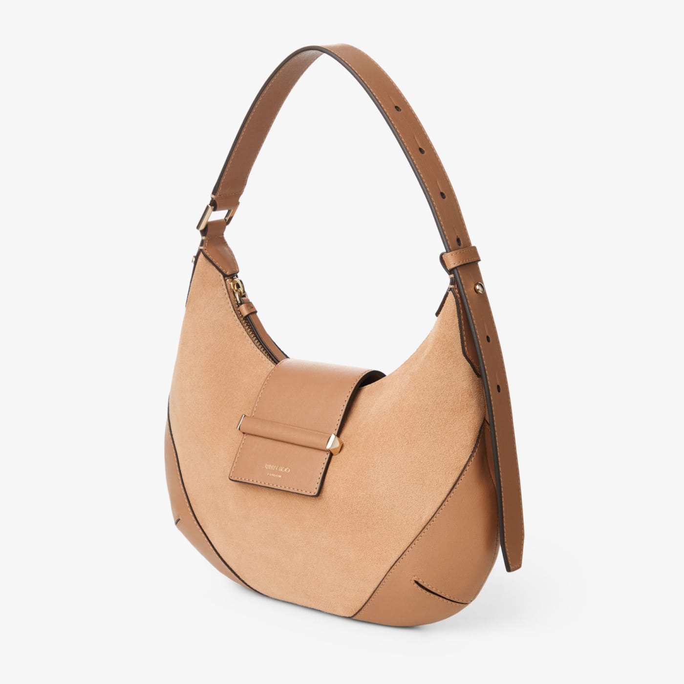 Bar Hobo Small Toffee Suede Shoulder Bag with Biker Leather Trim