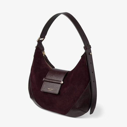 Bar Hobo Small Deep Merlot Suede Shoulder Bag with Biker Leather Trim