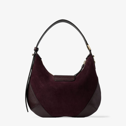 Bar Hobo Small Deep Merlot Suede Shoulder Bag with Biker Leather Trim