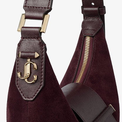 Bar Hobo Small Deep Merlot Suede Shoulder Bag with Biker Leather Trim