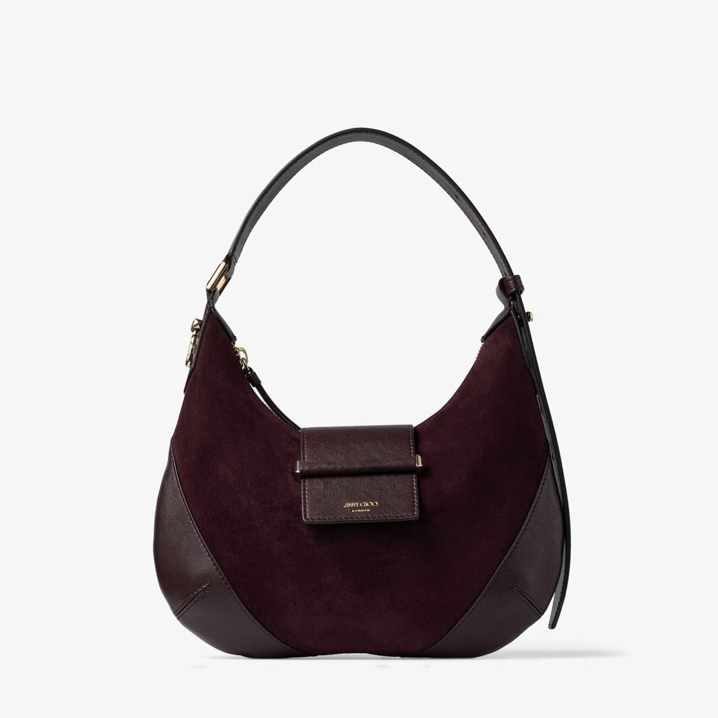 Bar Hobo Small Deep Merlot Suede Shoulder Bag with Biker Leather Trim