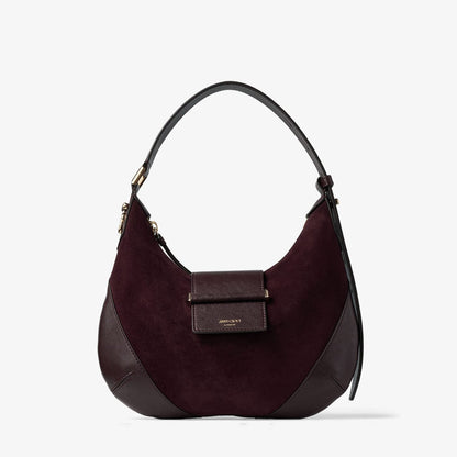 Bar Hobo Small Deep Merlot Suede Shoulder Bag with Biker Leather Trim