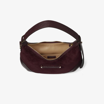 Bar Hobo Small Deep Merlot Suede Shoulder Bag with Biker Leather Trim