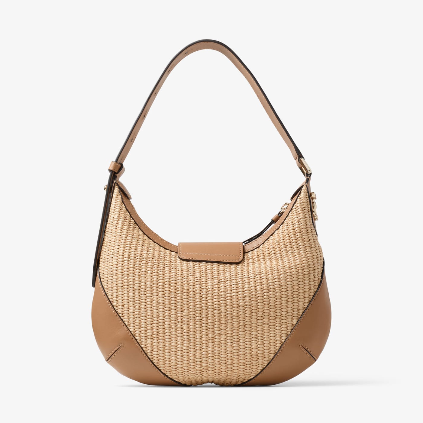 Bar Hobo Small Natural and Toffee Raffia Shoulder Bag with Smooth Calf Leather Trim