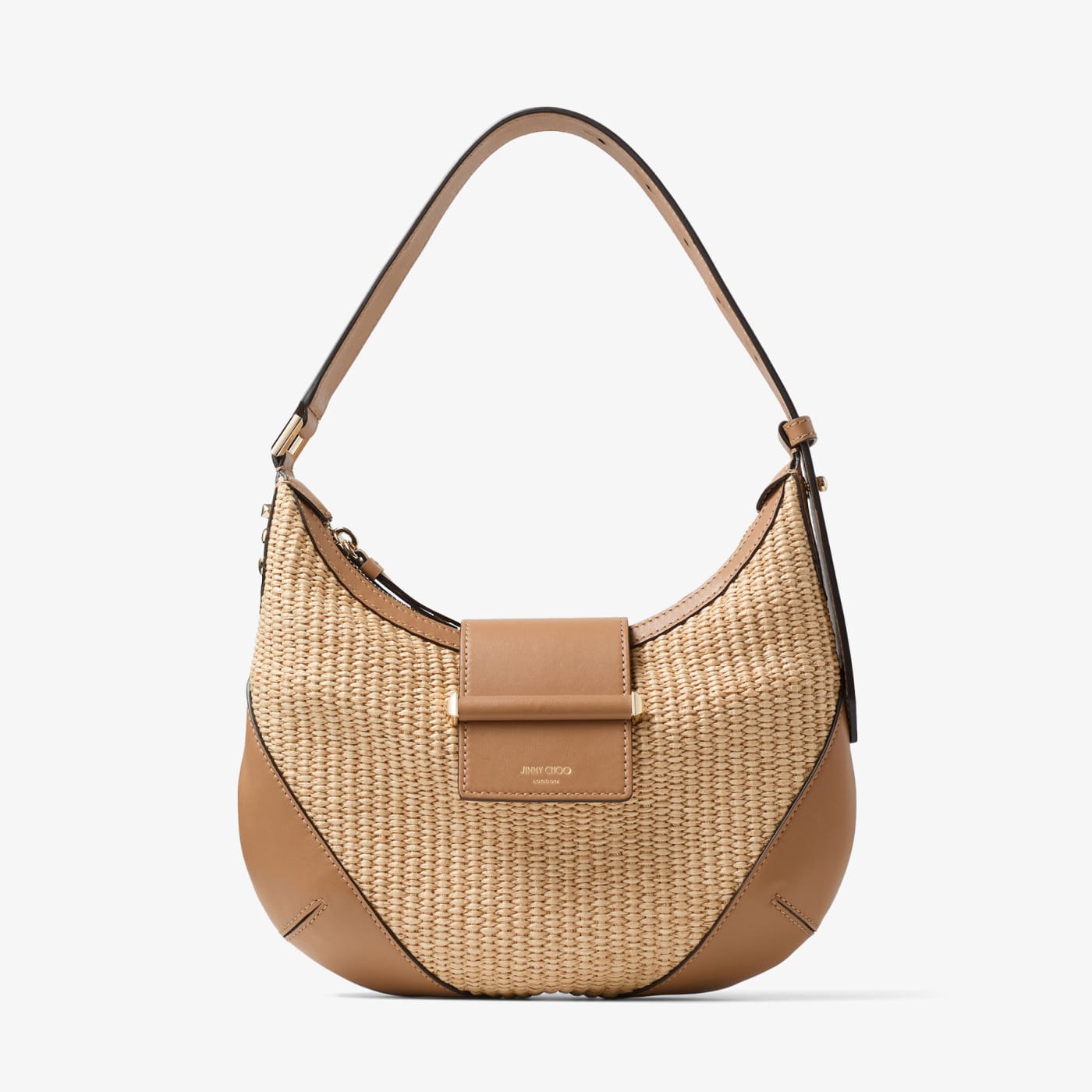 Bar Hobo Small Natural and Toffee Raffia Shoulder Bag with Smooth Calf Leather Trim