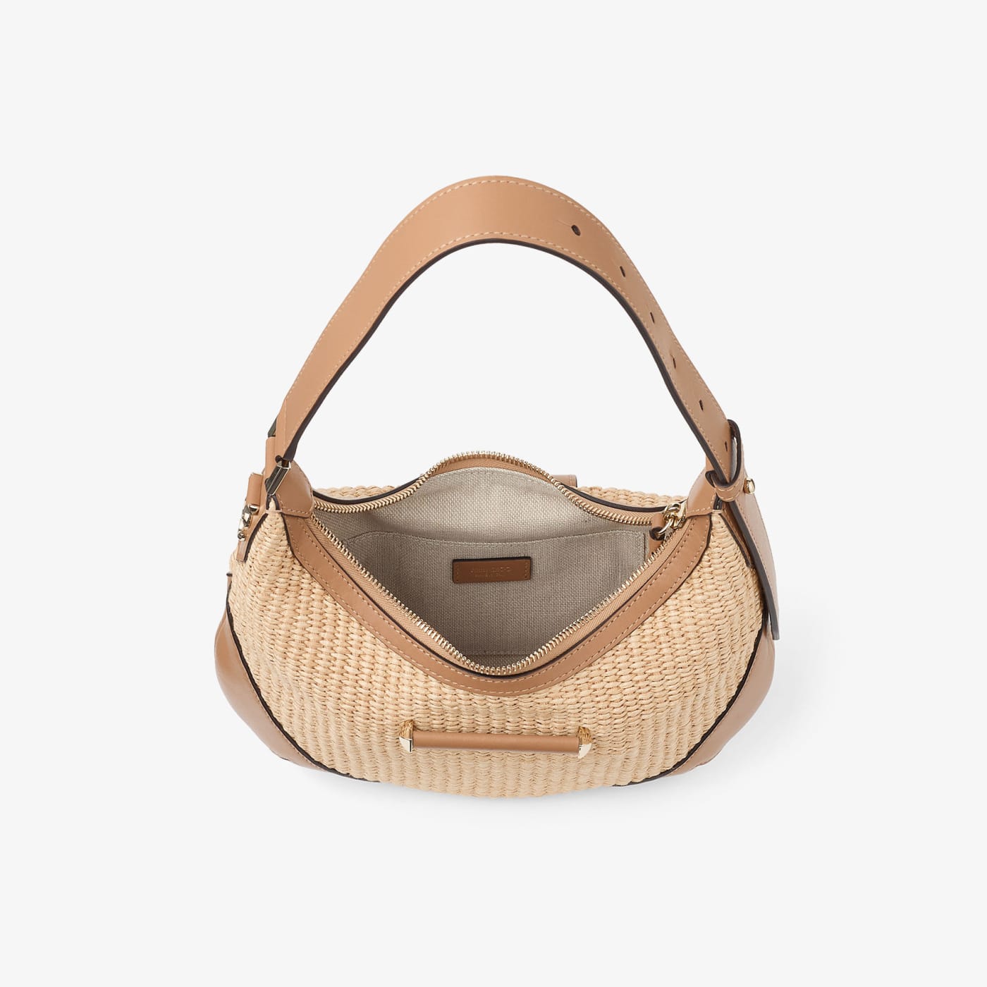 Bar Hobo Small Natural and Toffee Raffia Shoulder Bag with Smooth Calf Leather Trim
