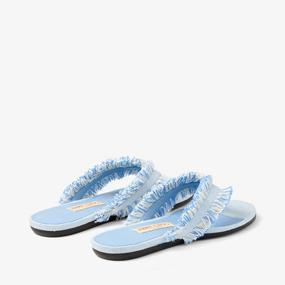Bay Flat Riviera Blue Mix Frayed Flecked Canvas Flat Sandals