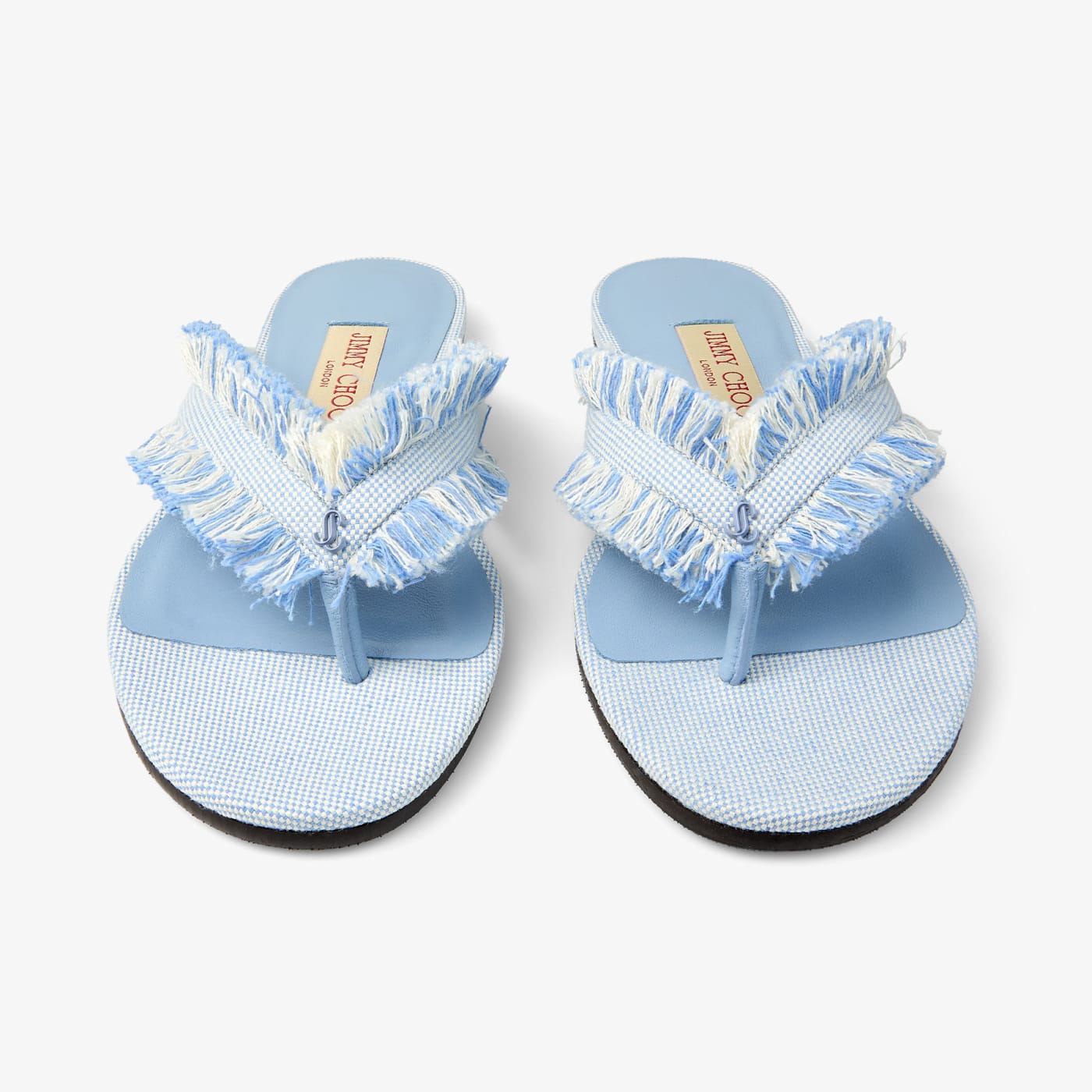 Bay Flat Riviera Blue Mix Frayed Flecked Canvas Flat Sandals