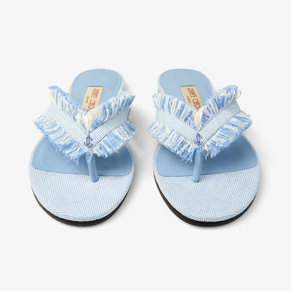 Bay Flat Riviera Blue Mix Frayed Flecked Canvas Flat Sandals