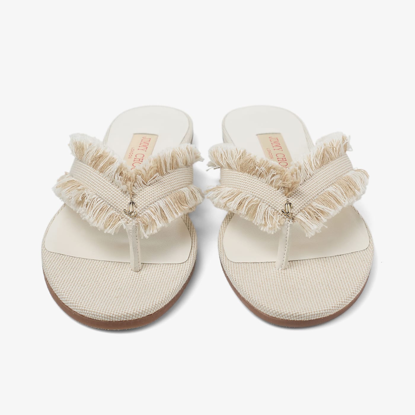 Bay Flat Almond Mix Frayed Flecked Canvas Flat Sandals
