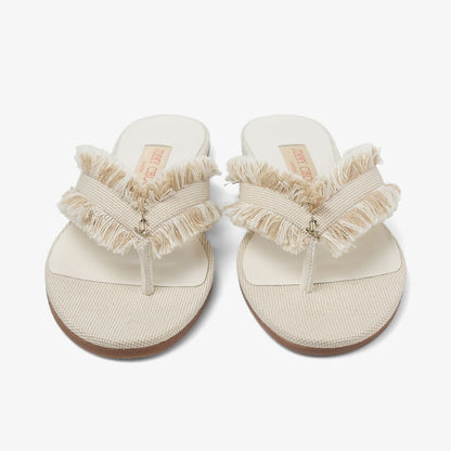 Bay Flat Almond Mix Frayed Flecked Canvas Flat Sandals