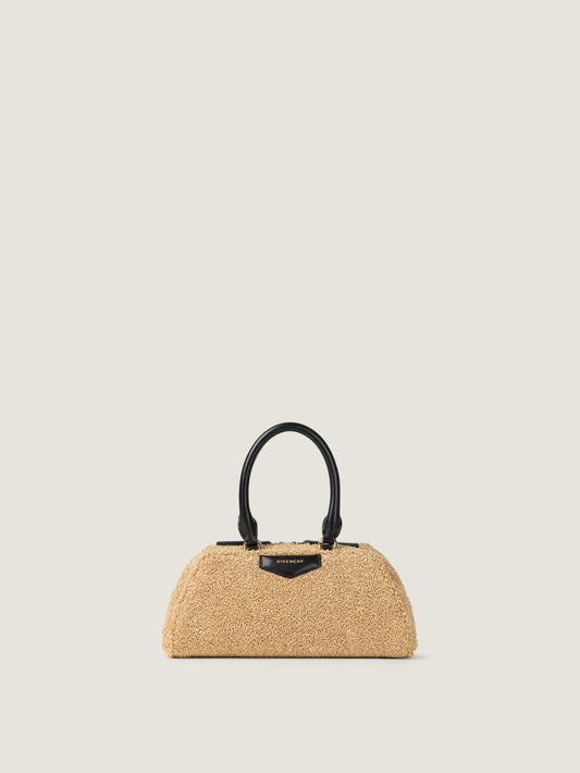 Mini Antigona East-West bag in sponge raffia