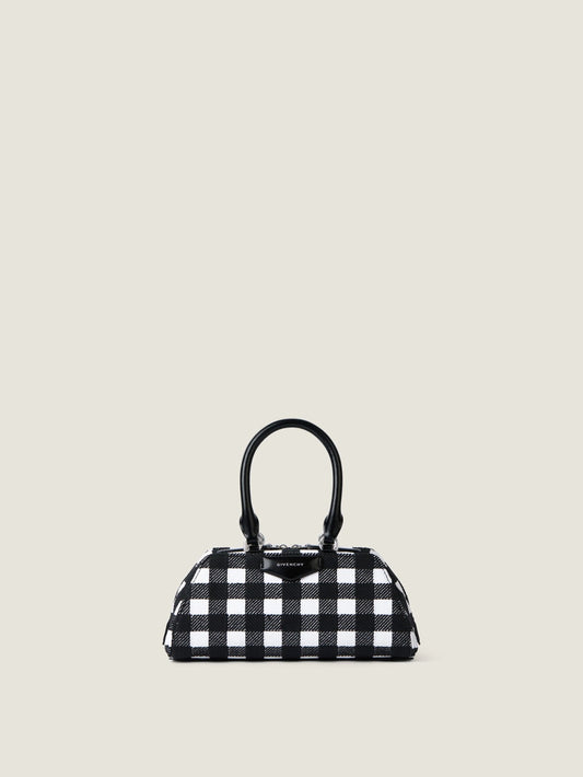 Mini embroidered Antigona East-West bag with checks