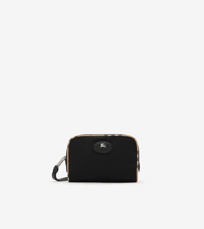 Medium Check Trim Travel Pouch in Black