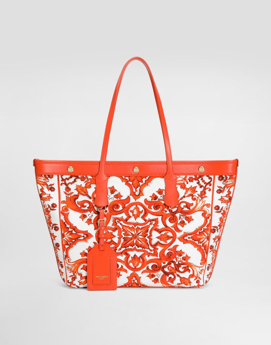 Atene shopping bag in majolica-print canvas