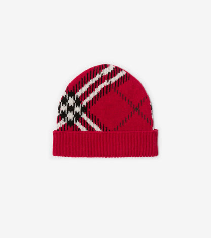 Check Cashmere Blend Beanie in Black/calico beige