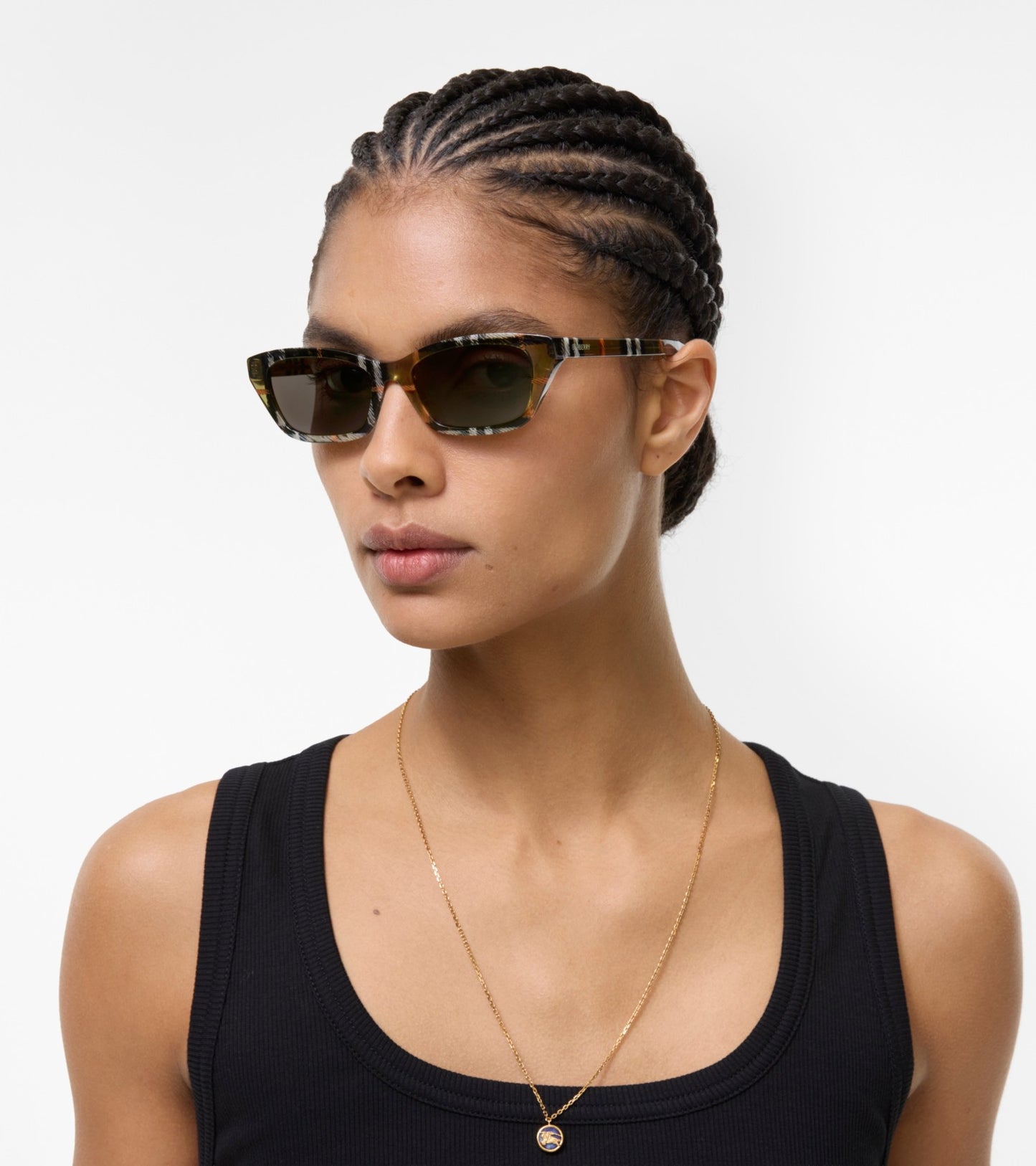 Gradient Check Rectangular Sunglasses in Sand