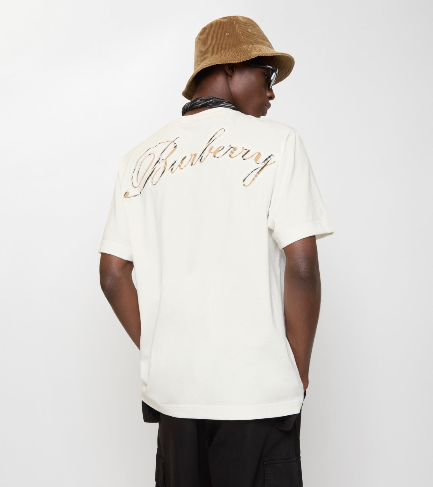 Check Cursive Logo Cotton T-shirt in Chalk white