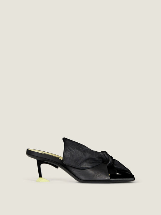 Boudoir heeled mules in nappa leather with bow