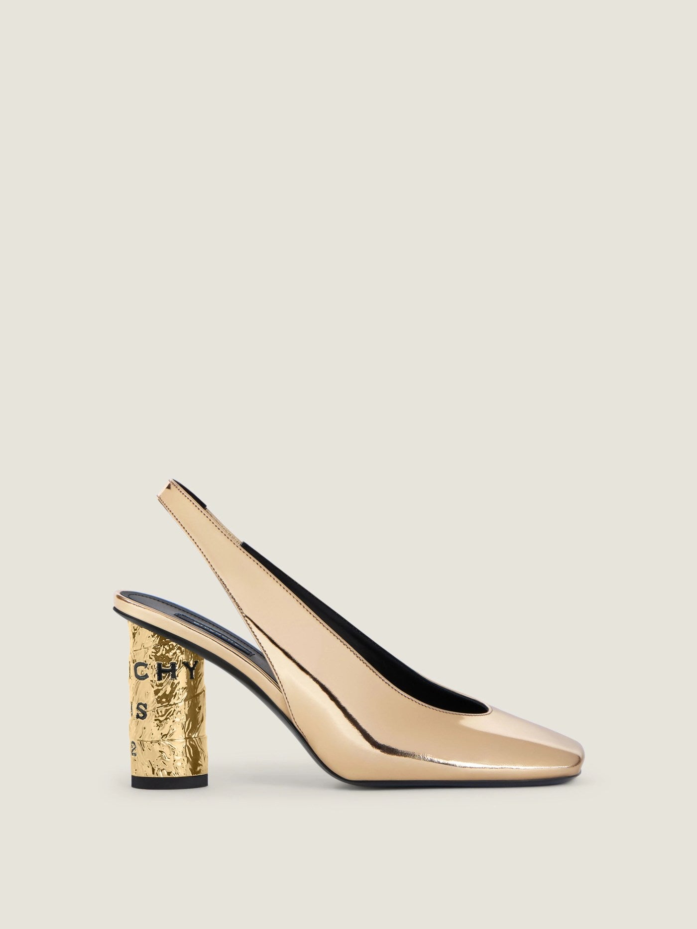 Tape slingbacks in mirror effect leather