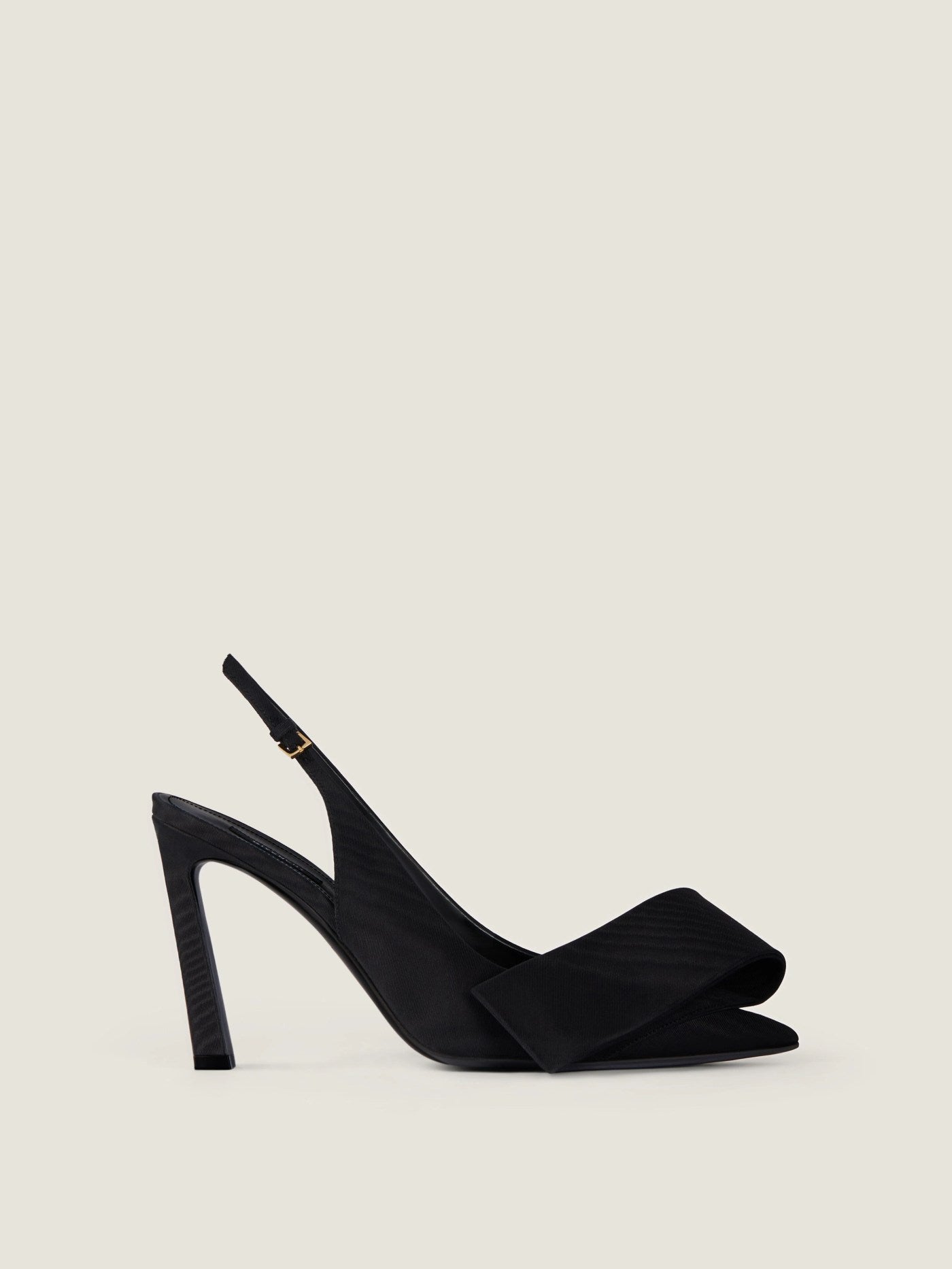 Twisted Ribbon slingbacks pumps in moiré fabric