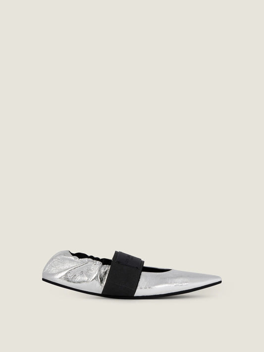 Crush ballerinas in wrinkled-effect metallic leather