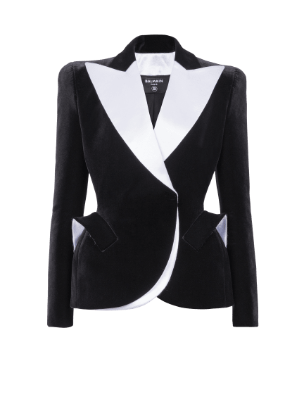 Structured jacket in velvet and satin
