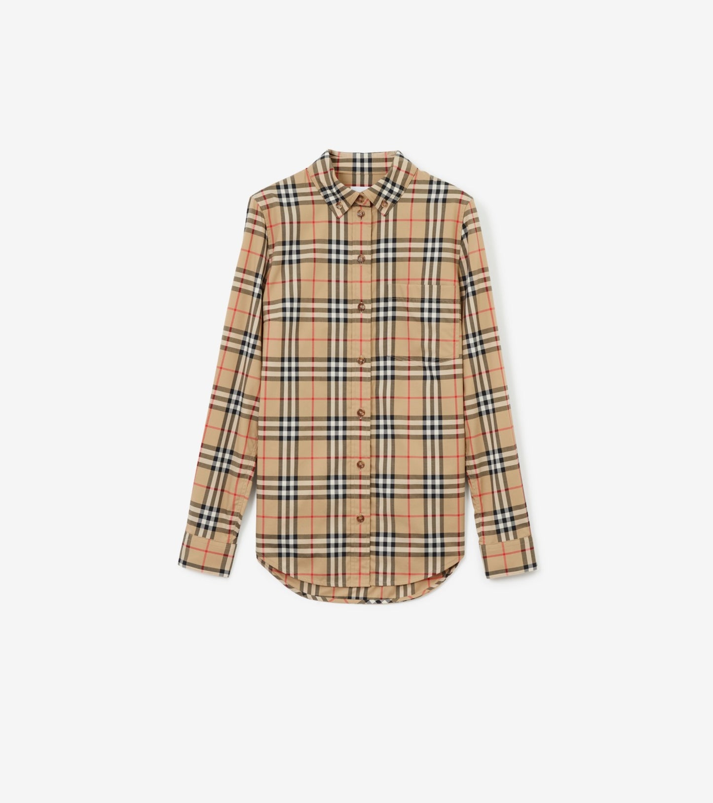 Check Stretch Cotton Shirt in Archive beige