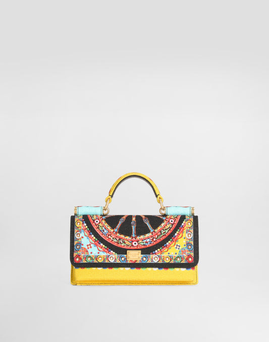 Phone bag in carretto-print canvas