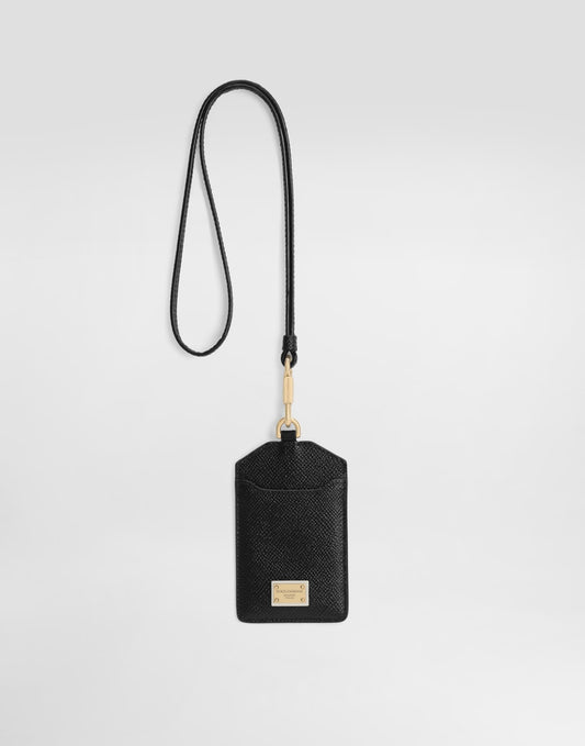 Dauphine calfskin keychain with plate