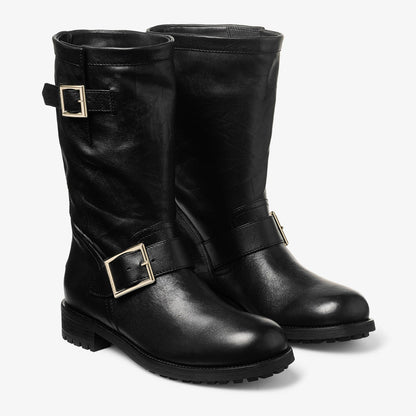 Biker Mid Black Biker Leather Ankle Boot