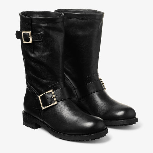 Biker Mid Black Biker Leather Ankle Boot