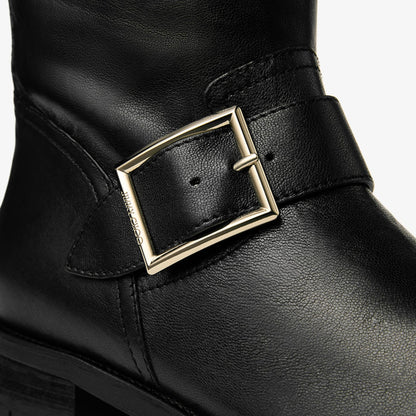 Biker Mid Black Biker Leather Ankle Boot