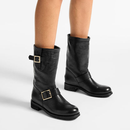 Biker Mid Black Biker Leather Ankle Boot