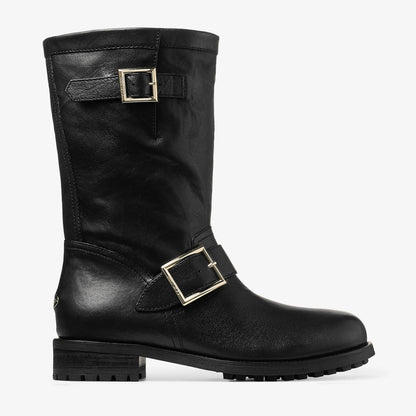 Biker Mid Black Biker Leather Ankle Boot