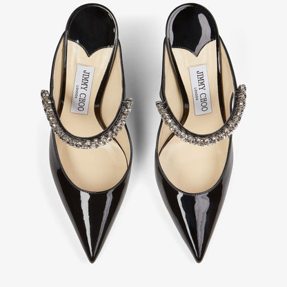 Bing 100 Black Patent Leather Mules with Crystal Strap