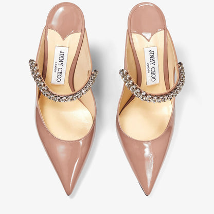 Bing 100 Ballet Pink Patent Leather Mules with Crystal Strap