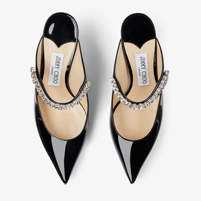 Bing 65 Black Patent Leather Mules with Crystal Strap