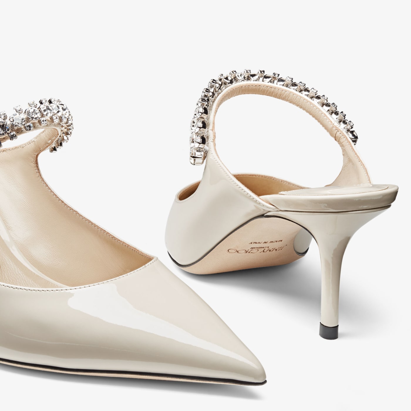 Bing 65 Linen Patent Leather Mules with Crystal Strap