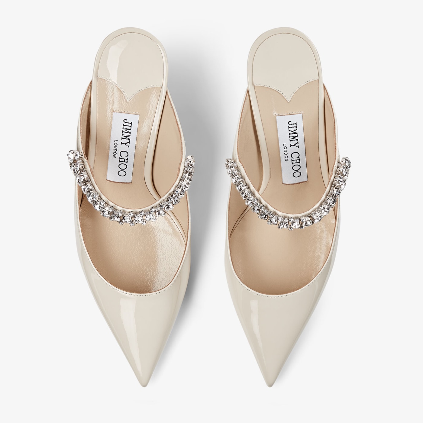 Bing 65 Linen Patent Leather Mules with Crystal Strap