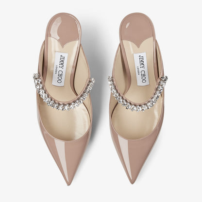 Bing 65 Ballet Pink Patent Leather Mules with Crystal Strap