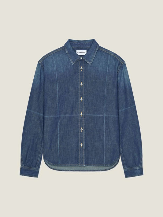 Shirt in indigo blue denim with folded effect