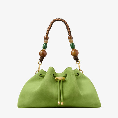 Cinch Medium Clover Suede Shoulder Bag with Braided Bead Strap